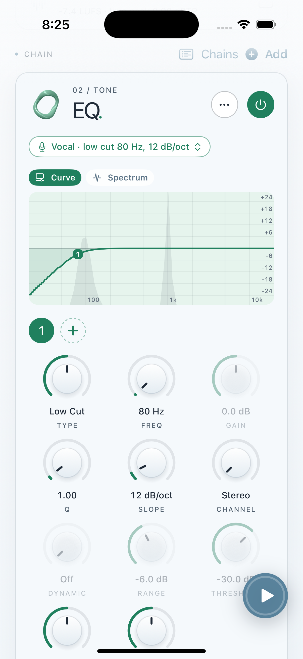 Clios EQ in Mastering Lab on iPhone screenshot