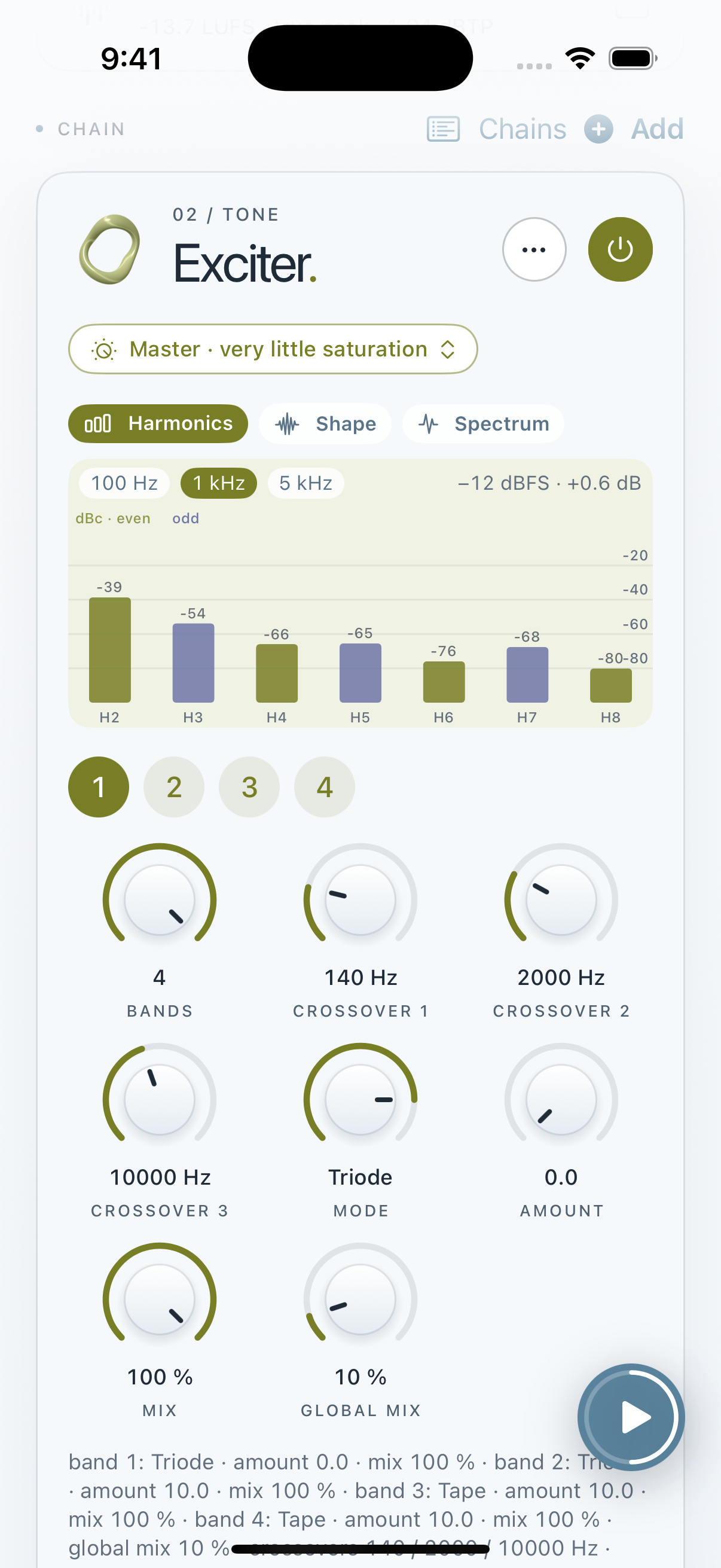 Clios Exciter in Mastering Lab on iPhone screenshot
