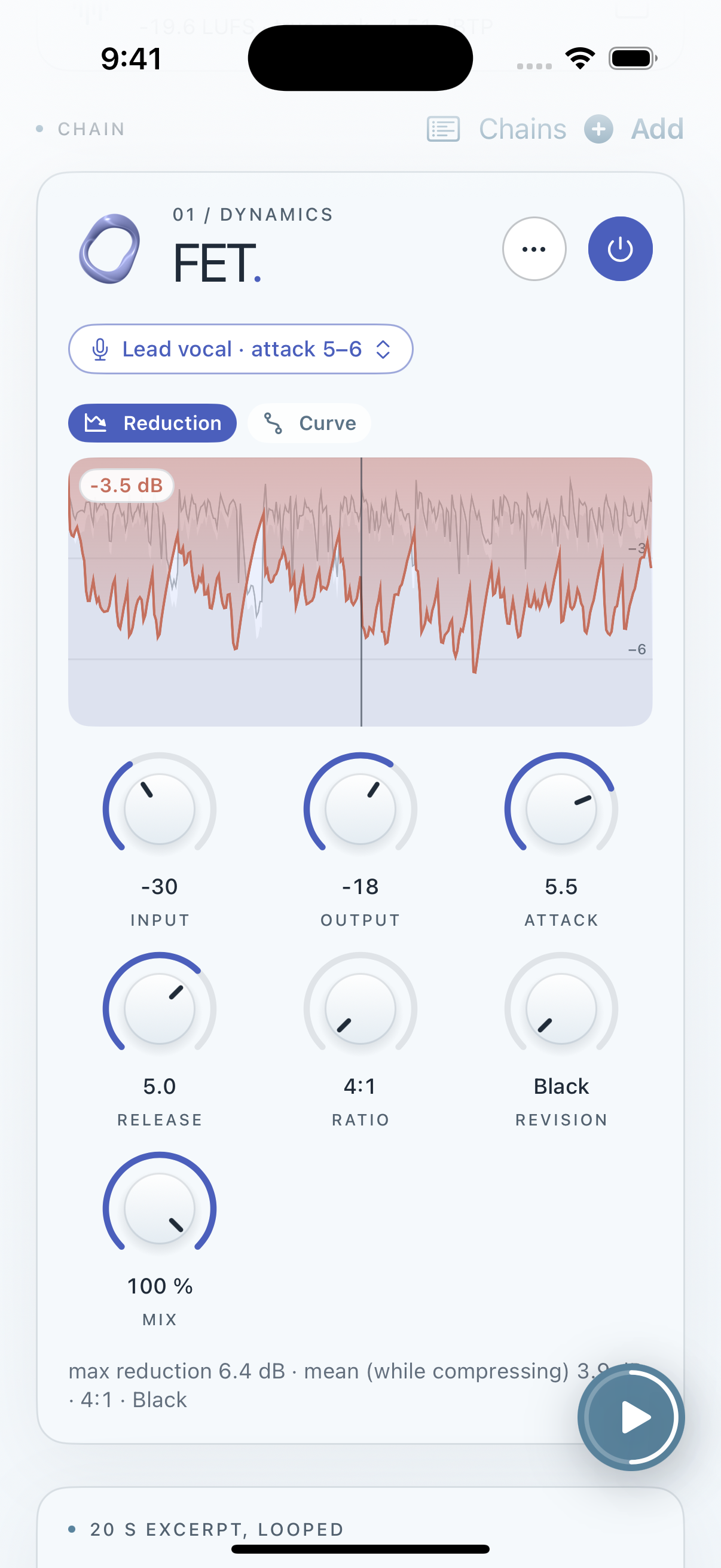 Clios FET in Mastering Lab on iPhone screenshot