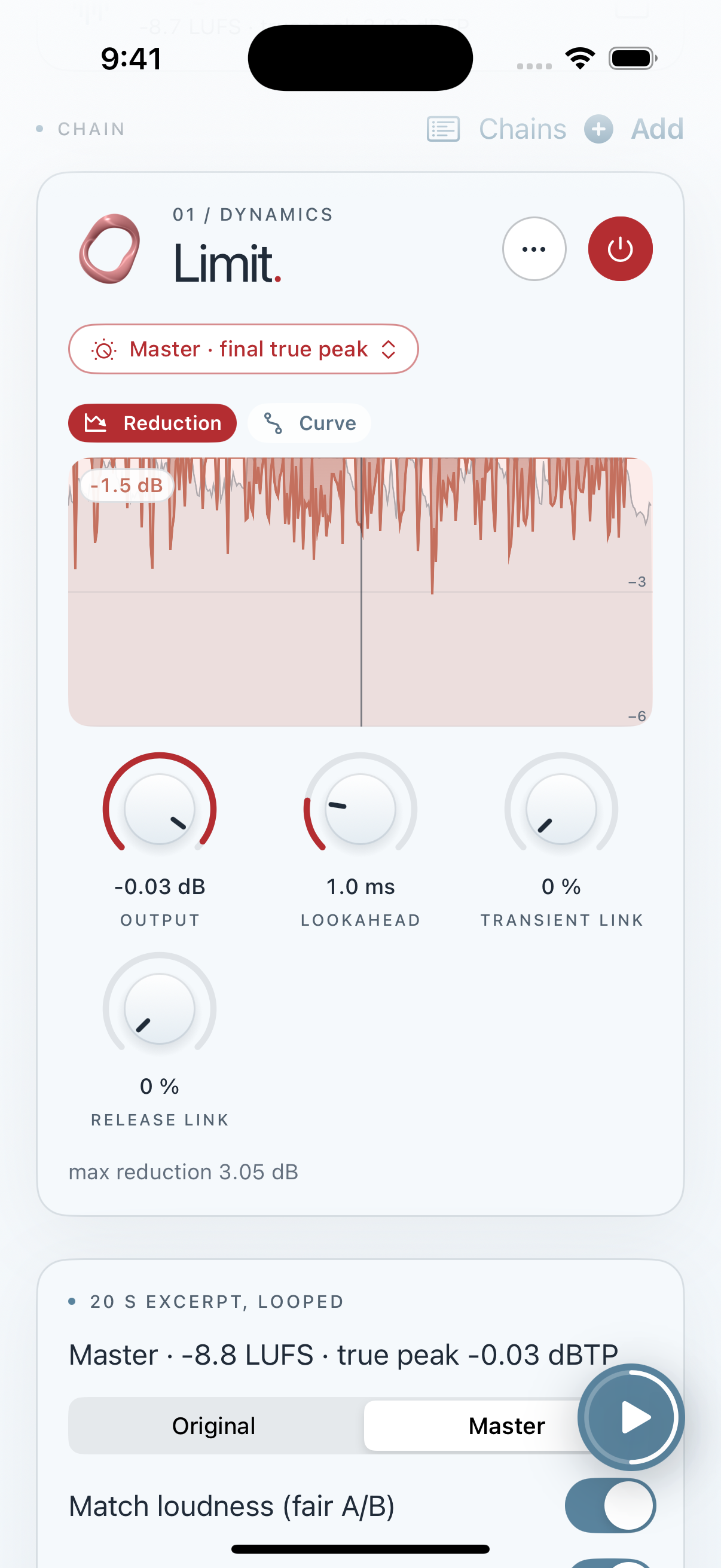 Clios Limit in Mastering Lab on iPhone screenshot