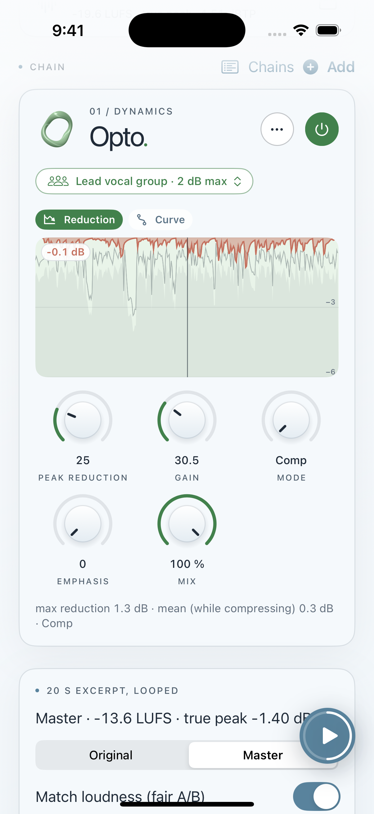 Clios Opto in Mastering Lab on iPhone screenshot