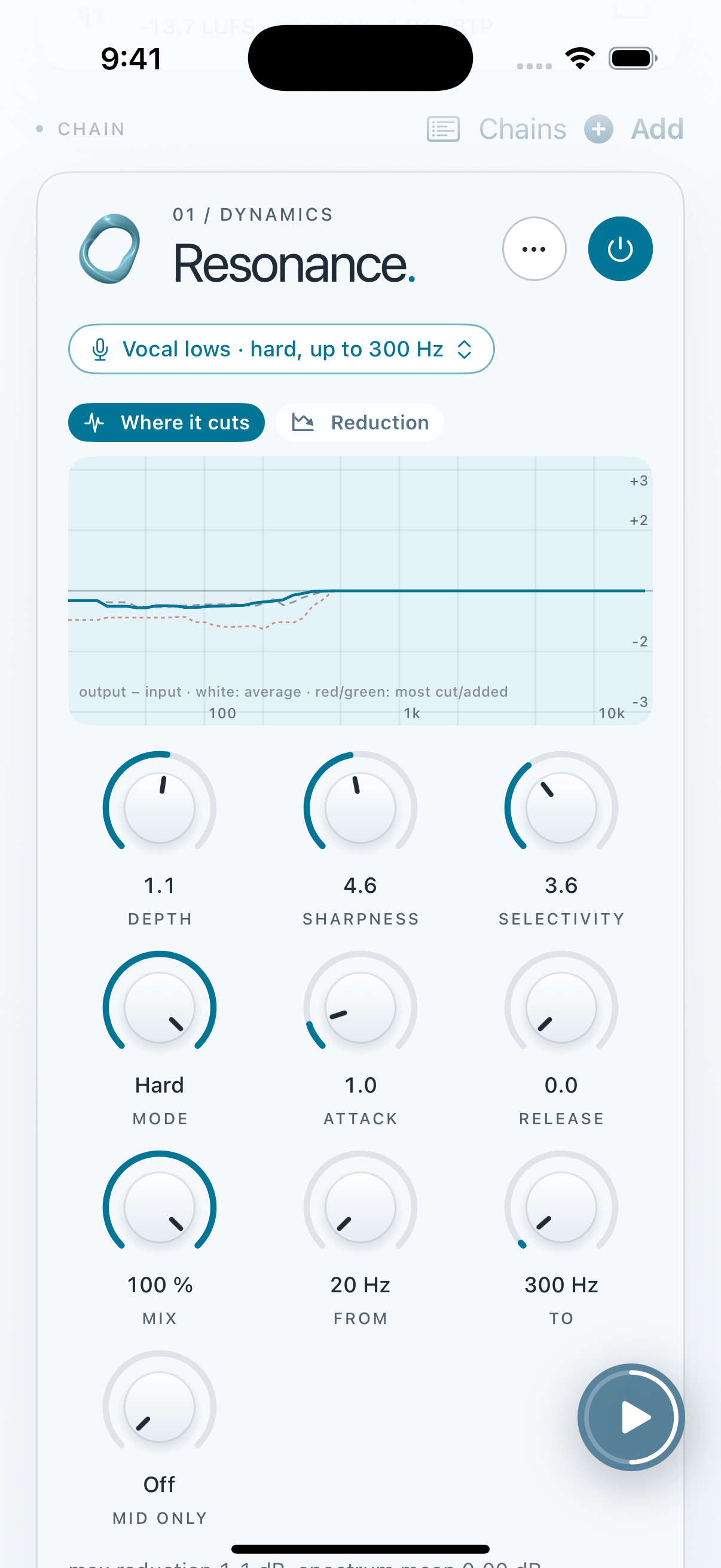 Clios Resonance in Mastering Lab on iPhone screenshot