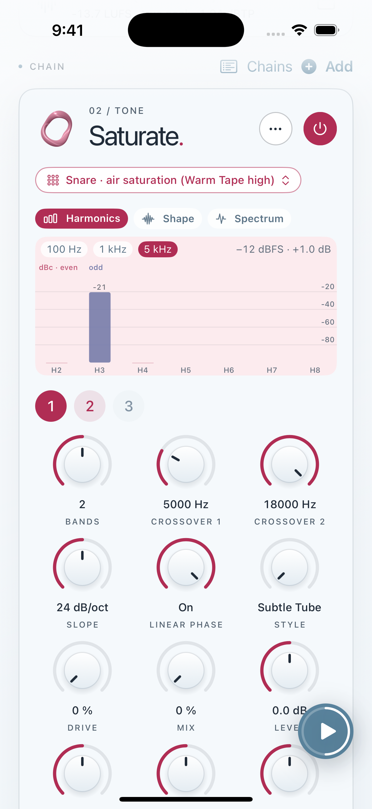 Clios Saturate in Mastering Lab on iPhone screenshot