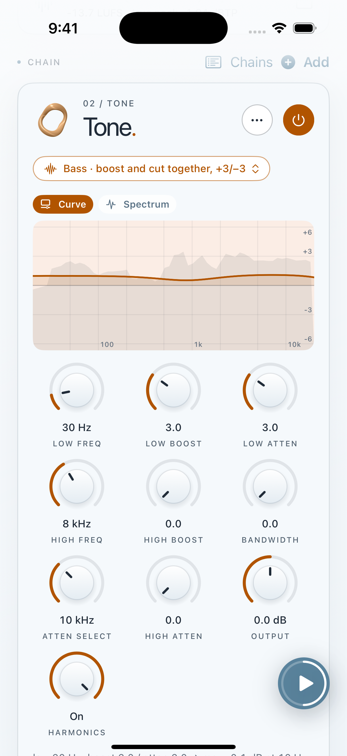 Clios Tone in Mastering Lab on iPhone screenshot