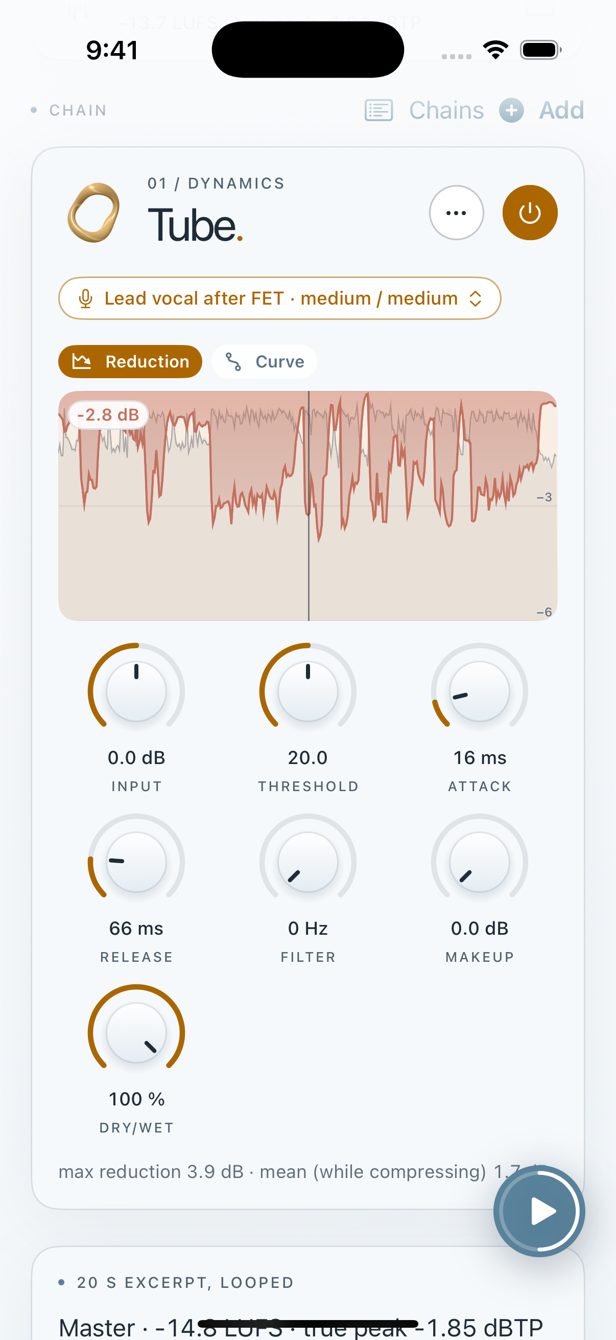 Clios Tube in Mastering Lab on iPhone screenshot