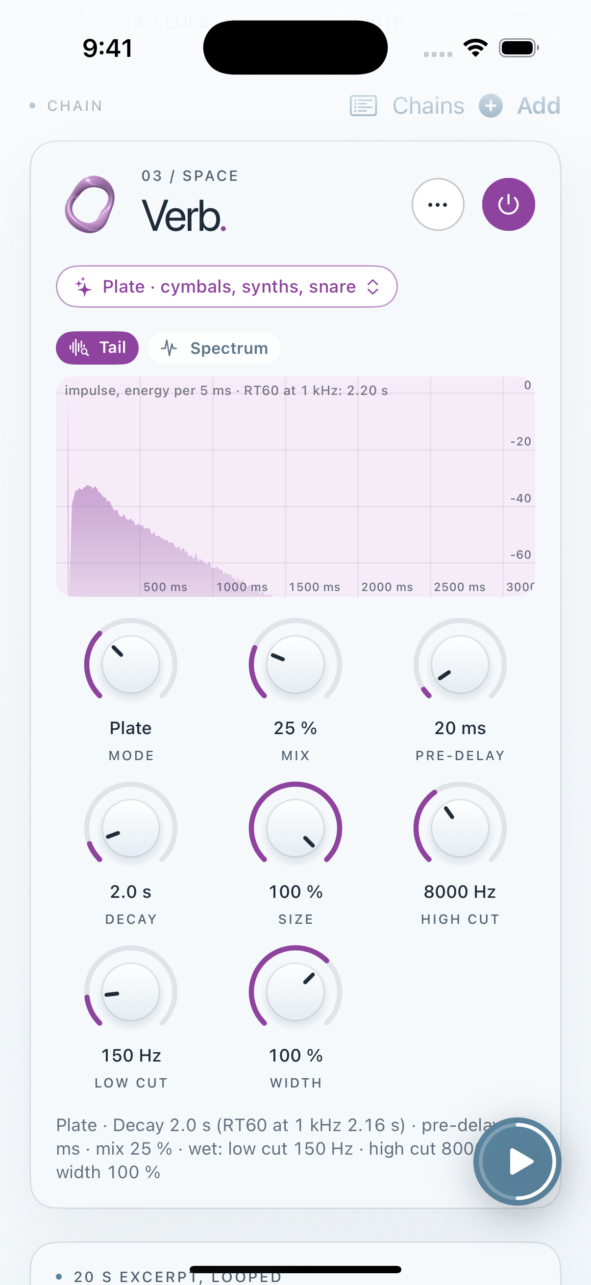 Clios Verb in Mastering Lab on iPhone screenshot